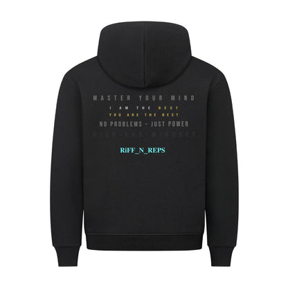 Back print of RiFF_N_REPS Source Code Hoodie, industrial gym aesthetic, premium streetwear.