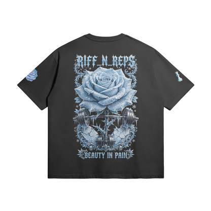 Flat Back Mockup des ICE ROSE BEAUTY IN PAIN Oversized Heavy Tee mit großem Ice-Rose-Backprint