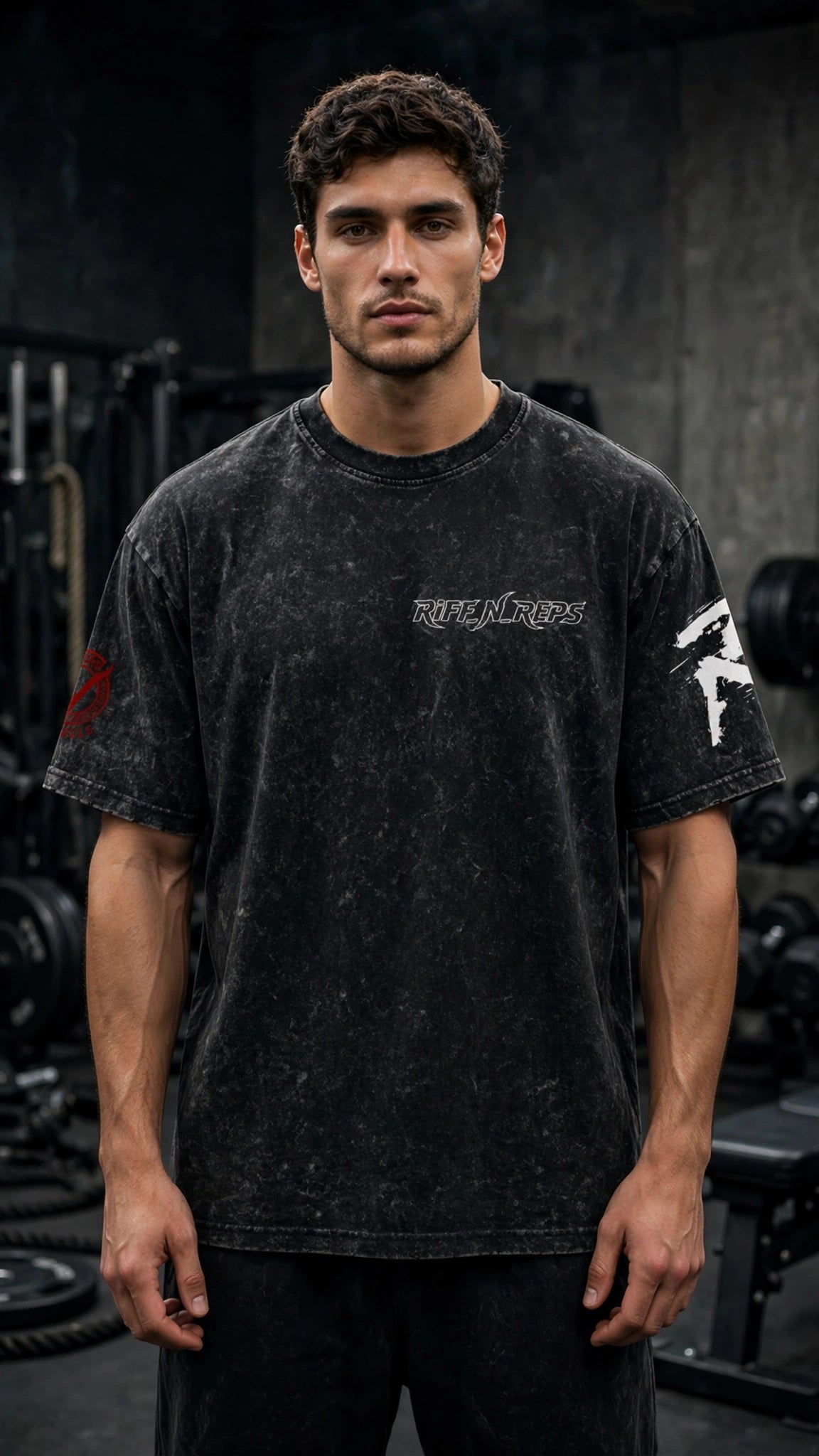 RIFF_N_REPS – "FORGED IN VOLUME" Oversized Tee [Acid Wash]